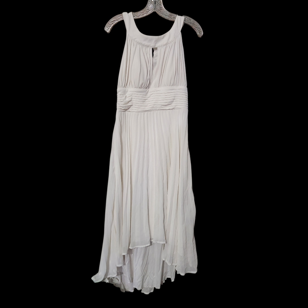 Signature By Sangria White Pleated Halter High Low Maxi Dress